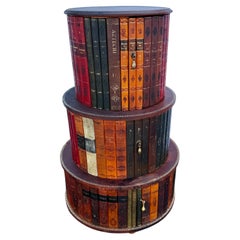 Italian Revolving Leather Faux Book Side Table Cabinet Mid Century Modern