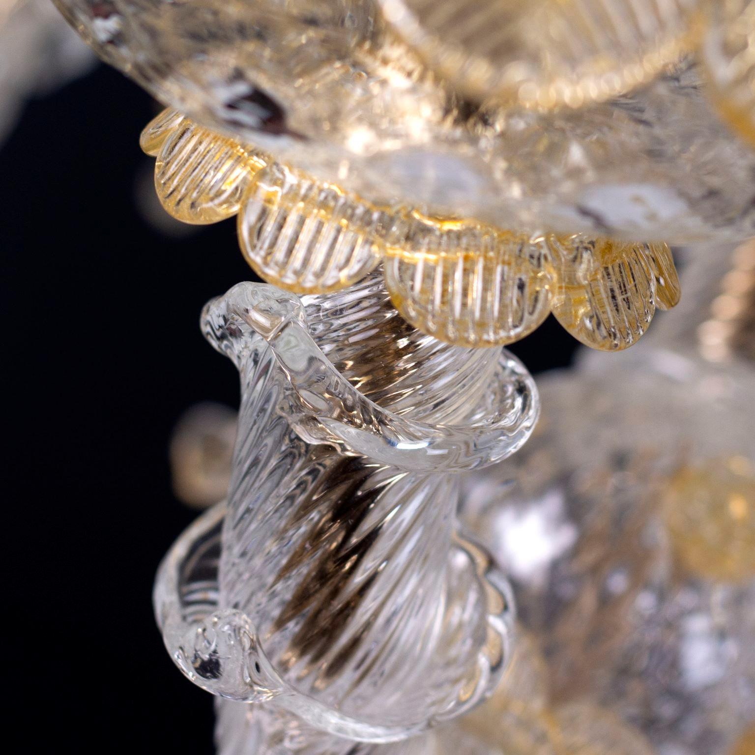 Cäsar Kronleuchter 6 Arme, Kristall und Bernstein, Murano Glas, oberer Teil mit Blättern und Blumen von Multiforme
Sowohl der Name als auch das Bauwerk erinnern an die Pracht vergangener Jahrhunderte. Es handelt sich um ein immergrünes Modell, ein