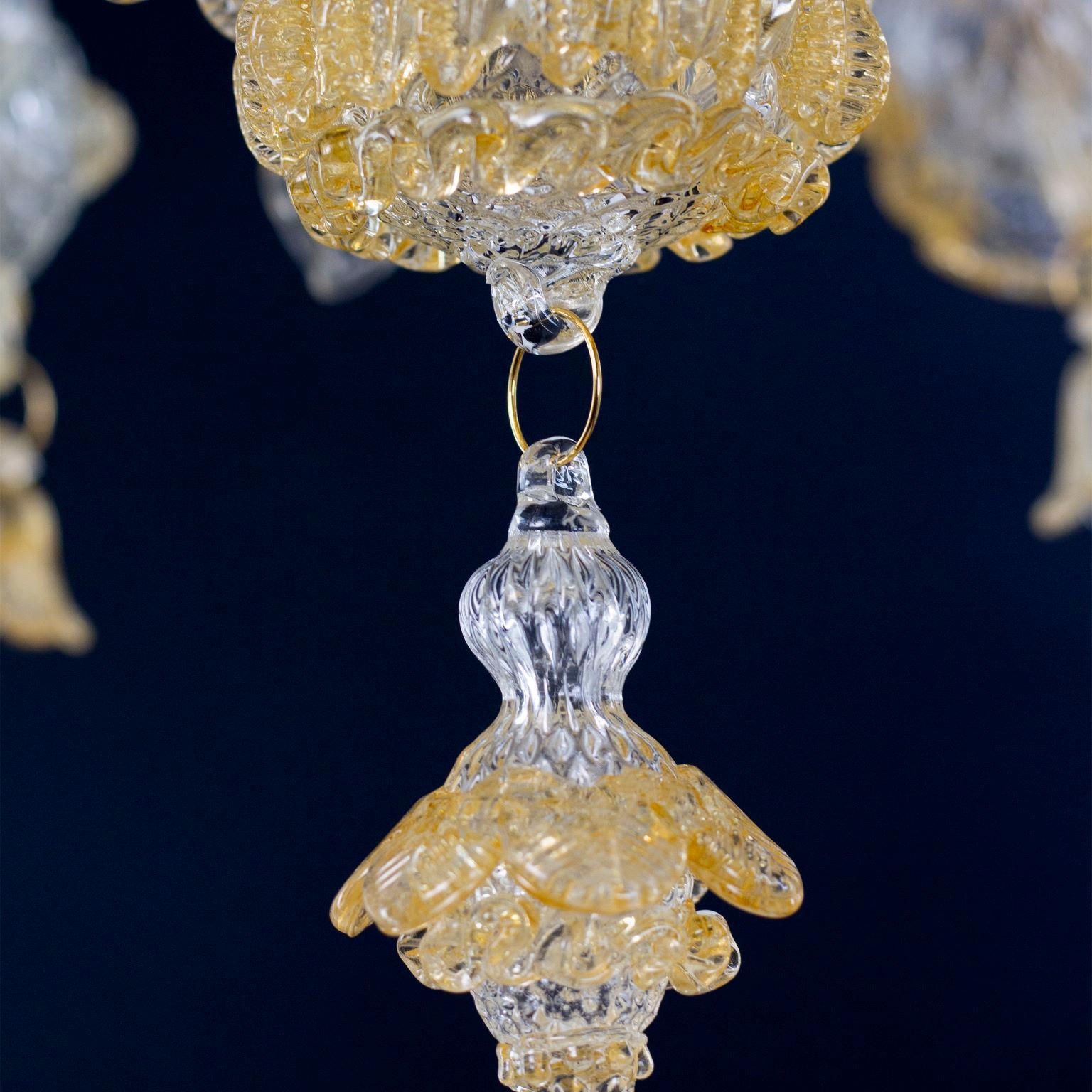 Contemporary Italian Rezzonico Chandelier 6 Arms Murano Crystal, Amber Glass by Multiforme For Sale