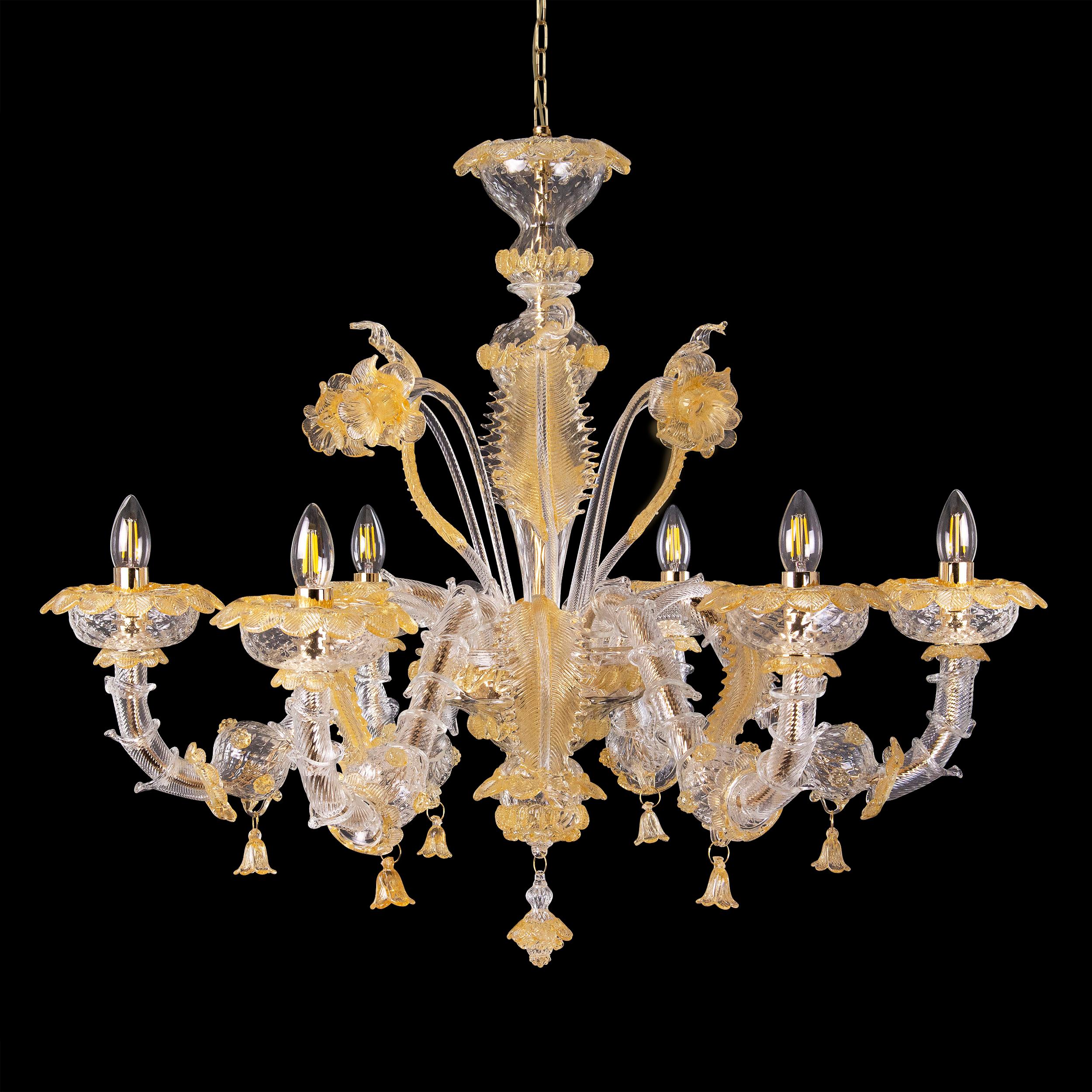 Lampadario italiano Rezzonico a 6 bracci in cristallo di Murano, vetro ambrato di Multiforme in vendita 1