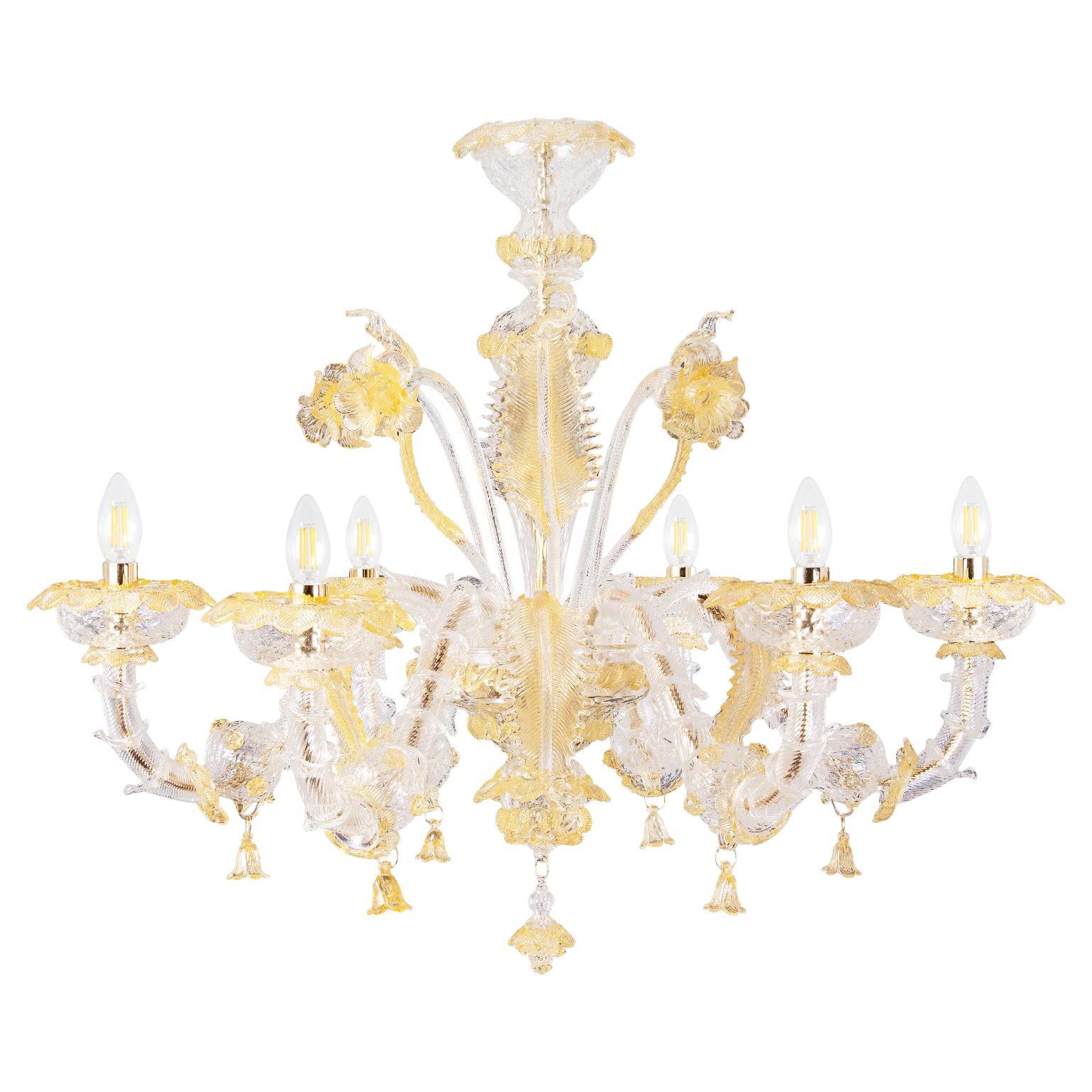Italian Rezzonico Chandelier 6 Arms Murano Crystal, Amber Glass by Multiforme For Sale
