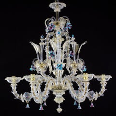 Lustre Rezzonico à 6 bras en verre de Murano transparent et doré par Multiforme