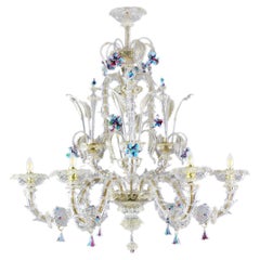Rezzonico Chandelier 6 Arms Murano Clear-Gold Glass by Multiforme