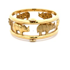 Italian Rhinocero Matte High Polish 18KT Yellow Gold Bangle Bracelet 46.5 Grams