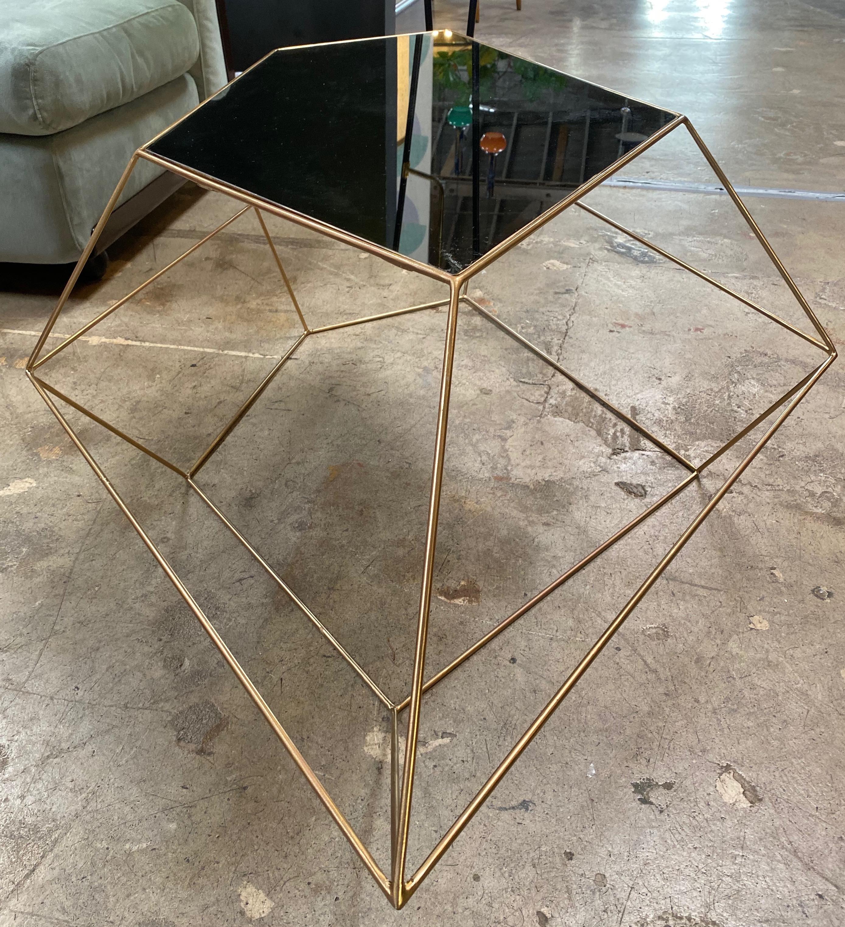 Mid-Century Modern Italian Rhomboidal Sculptural Brass and Glass Coffee Table Italy 1970s For Sale