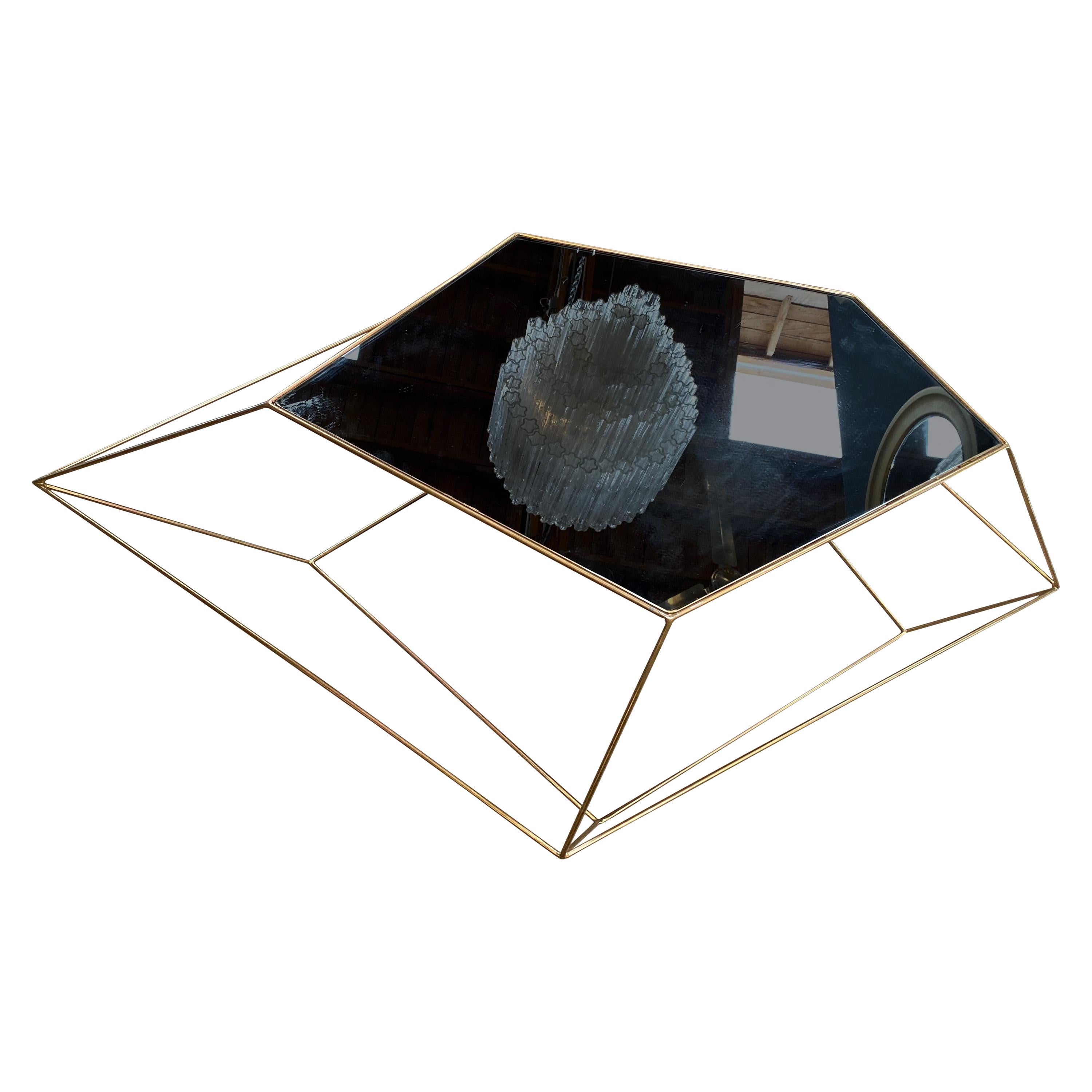 Italian Rhomboidal Sculptural Brass and Glass Coffee Table Italy 1970s
