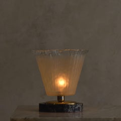Italian Ribbed Glass + Black Marble Table Lamp, 1960s