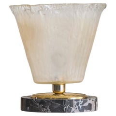 Italian Ribbed Glass + Black Marble Table Lamp, 1960s