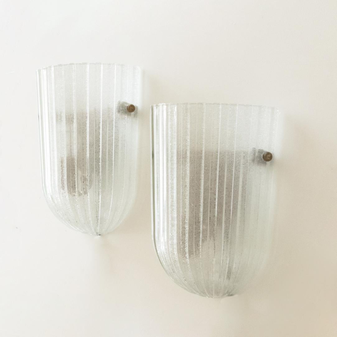 Italian Ribbed Glass Sconces In Good Condition In Los Angeles, CA