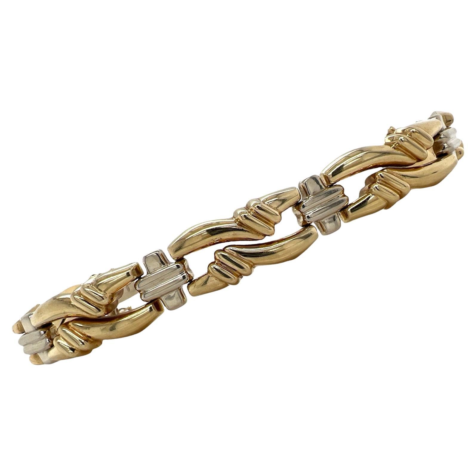 Gold Italian XLink Bracelet TwoTone 14 Karat For Sale at 1stDibs