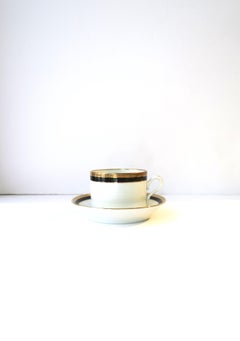 Italian Richard Ginori Vintage Black Gold Porcelain Coffee or Tea Cup & Saucer
