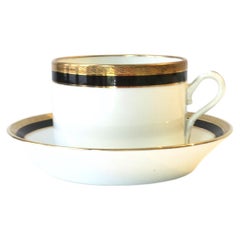 Italian Richard Ginori Vintage Black Gold Porcelain Coffee or Tea Cup & Saucer