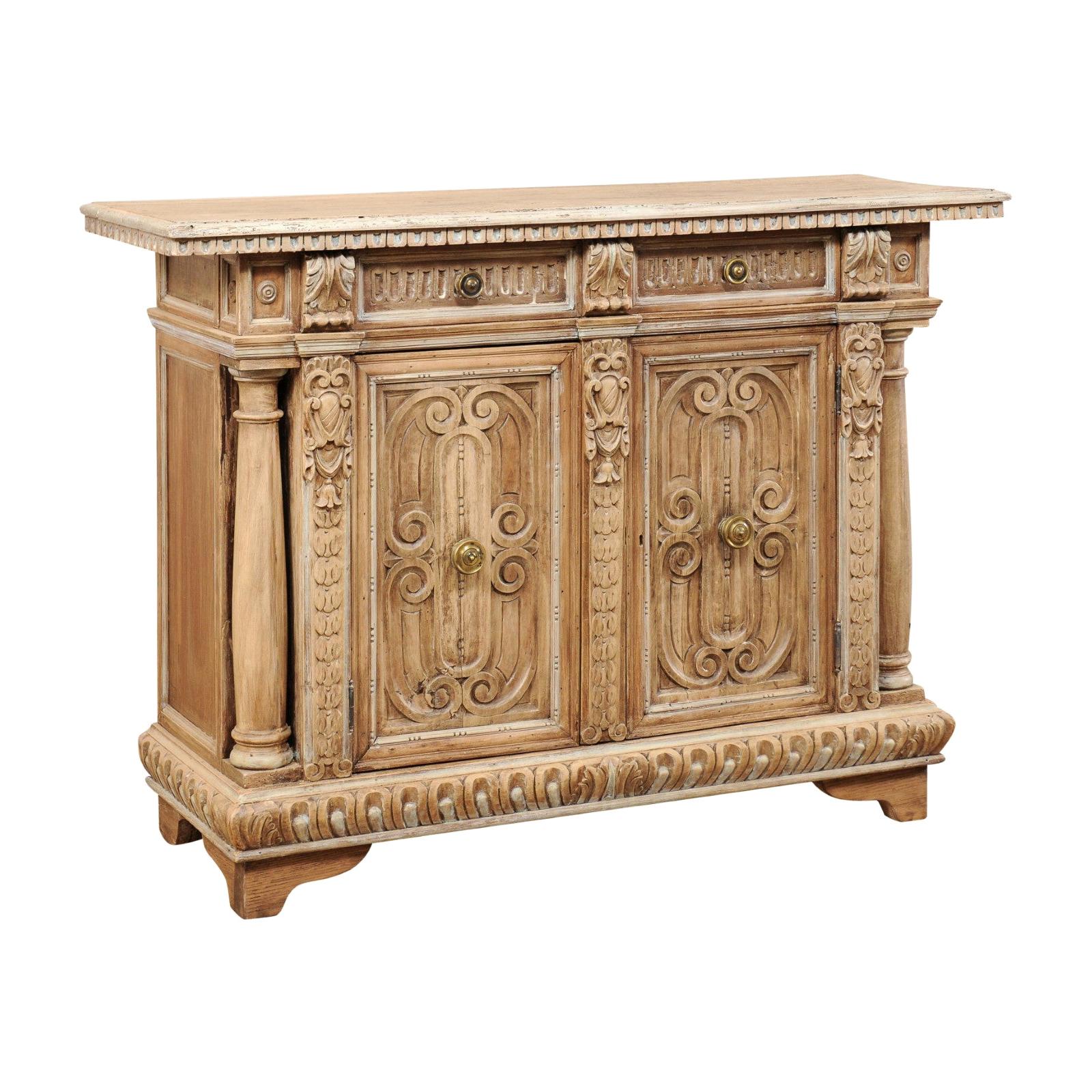 Italian Elaborately-Carved Wood Buffet Console Cabinet, Late 19th Century