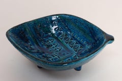 Italian Rimini Blu Glazed Leaf-Form Ceramic Vide Poche by Aldo Londi for Bitossi