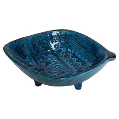 Italian Rimini Blu Glazed Leaf-Form Ceramic Vide Poche by Aldo Londi for Bitossi