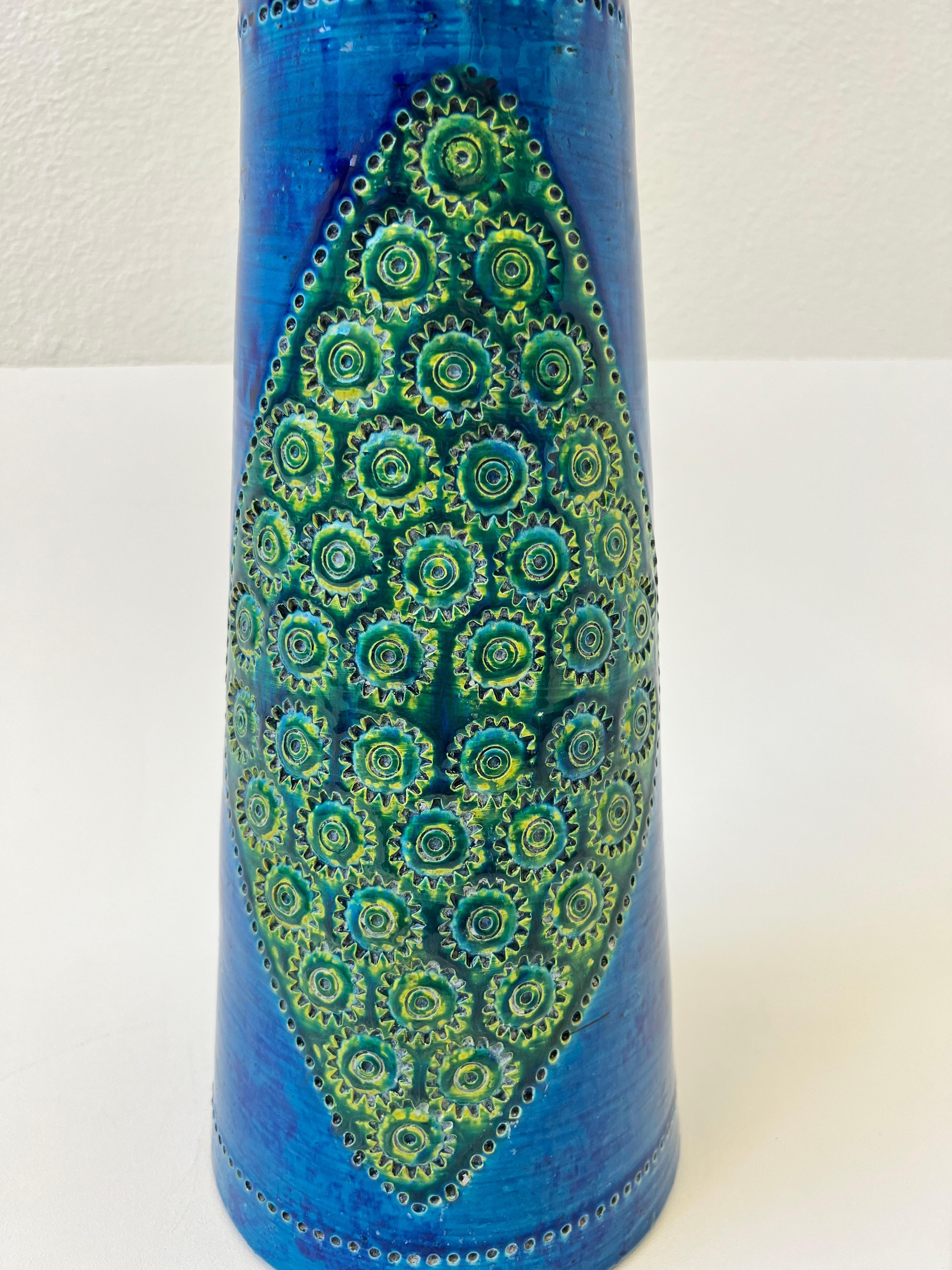 Italian “Rimini Blue” Ceramic Owl Vase by Aldo Londi for Bitossi  For Sale 1