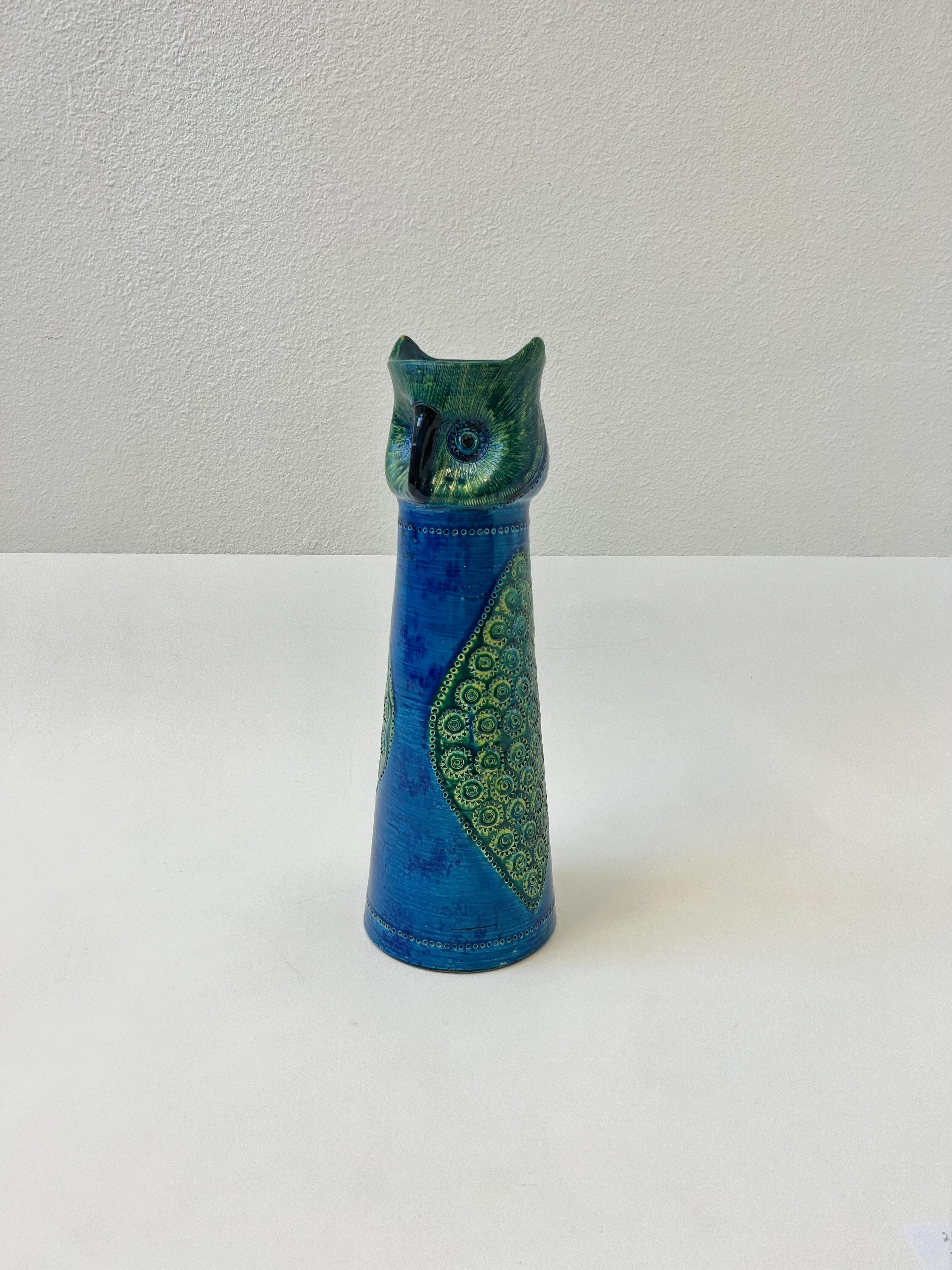 1970’s Rare large Italian “Rimini Blue” ceramic owl vase by Aldo Londi for Bitossi. 
In beautiful original condition. 

Measurements: 20” High, 7” Diameter. 