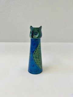 Italian “Rimini Blue” Ceramic Owl Vase by Aldo Londi for Bitossi