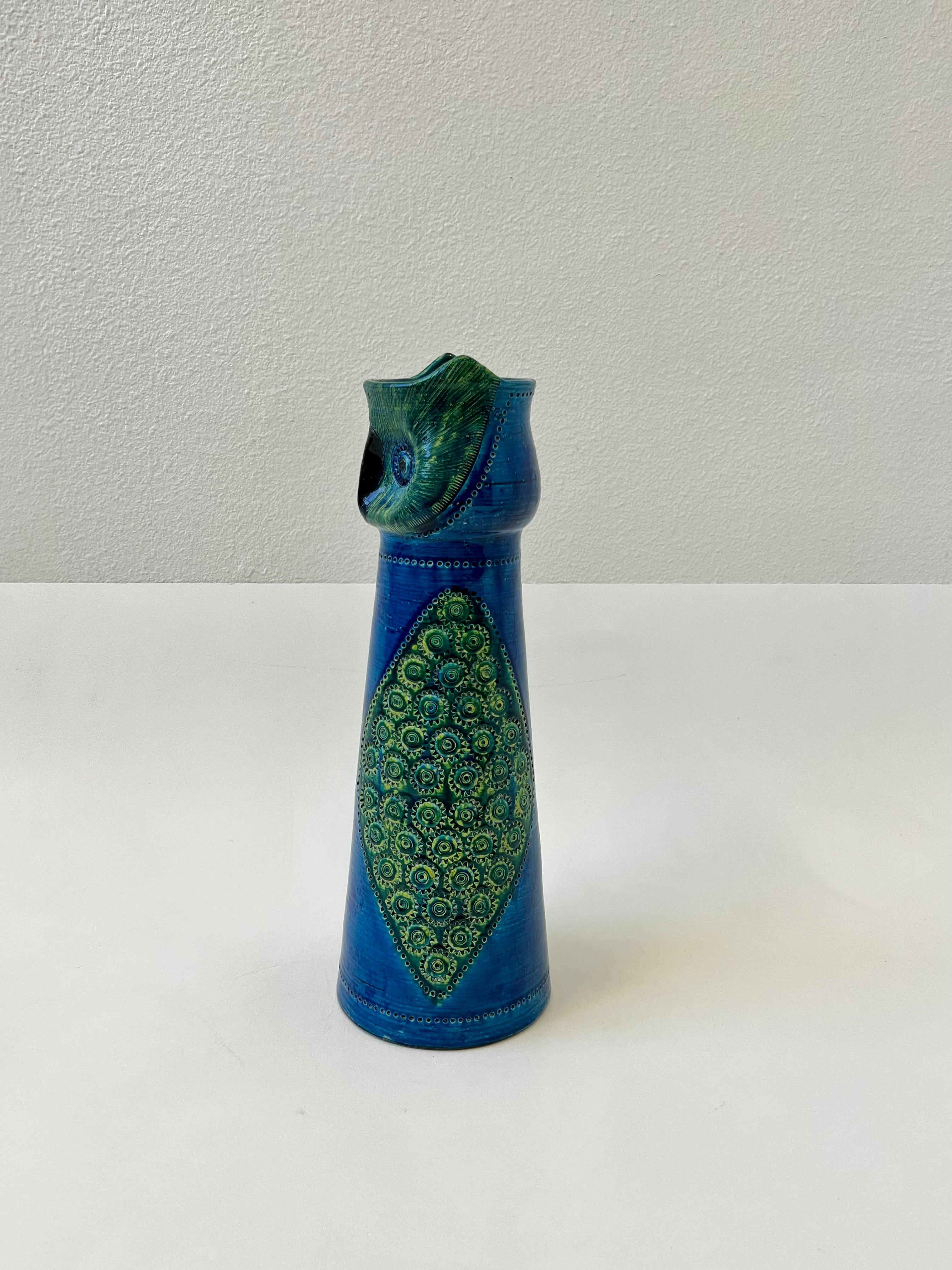 Italienische blaue Rimini- Eule-Vase aus Keramik von Aldo Londi für Bitossi  (Moderne der Mitte des Jahrhunderts) im Angebot