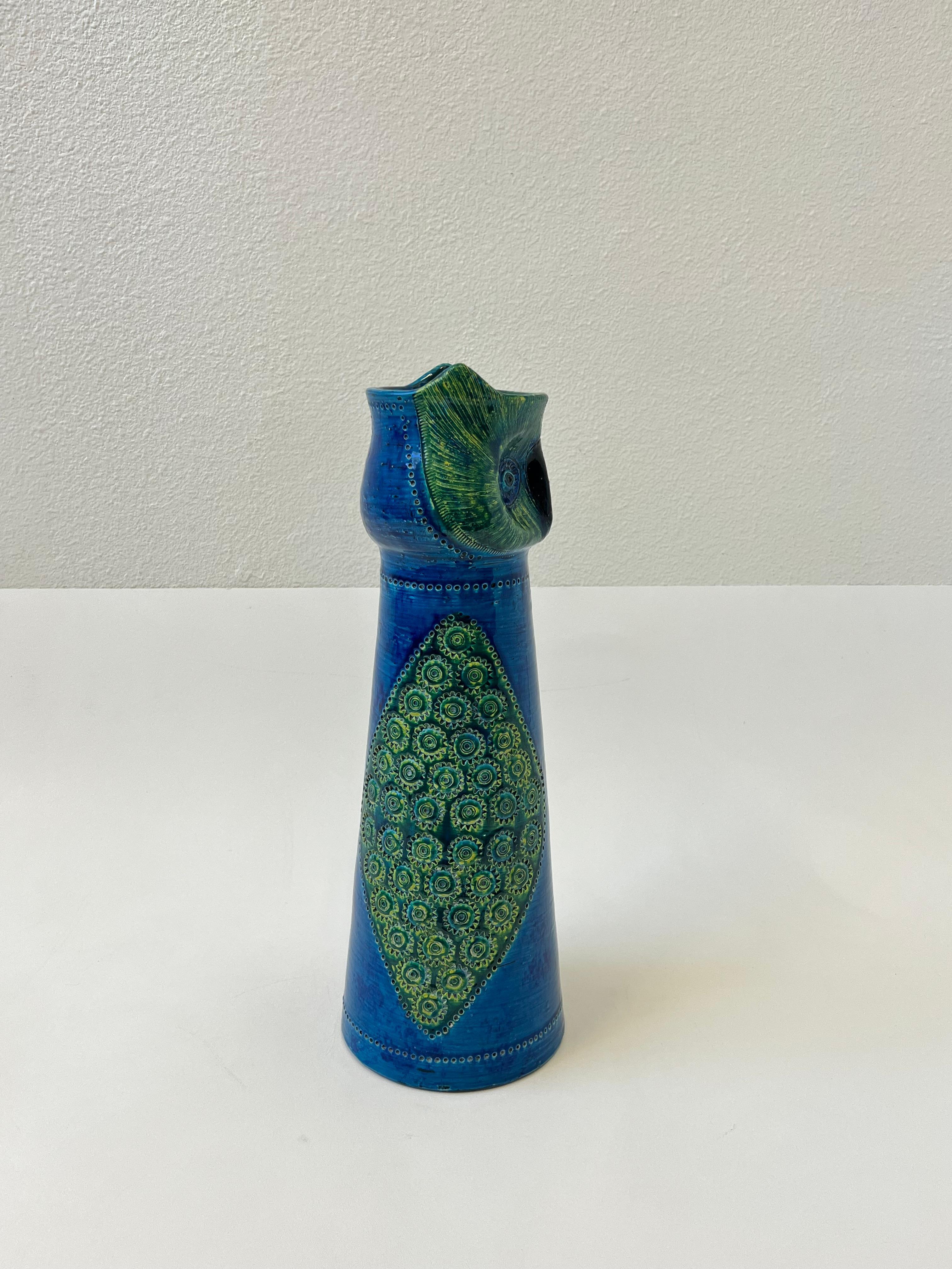 Mid-Century Modern Italian “Rimini Blue” Ceramic Owl Vase by Aldo Londi for Bitossi  For Sale