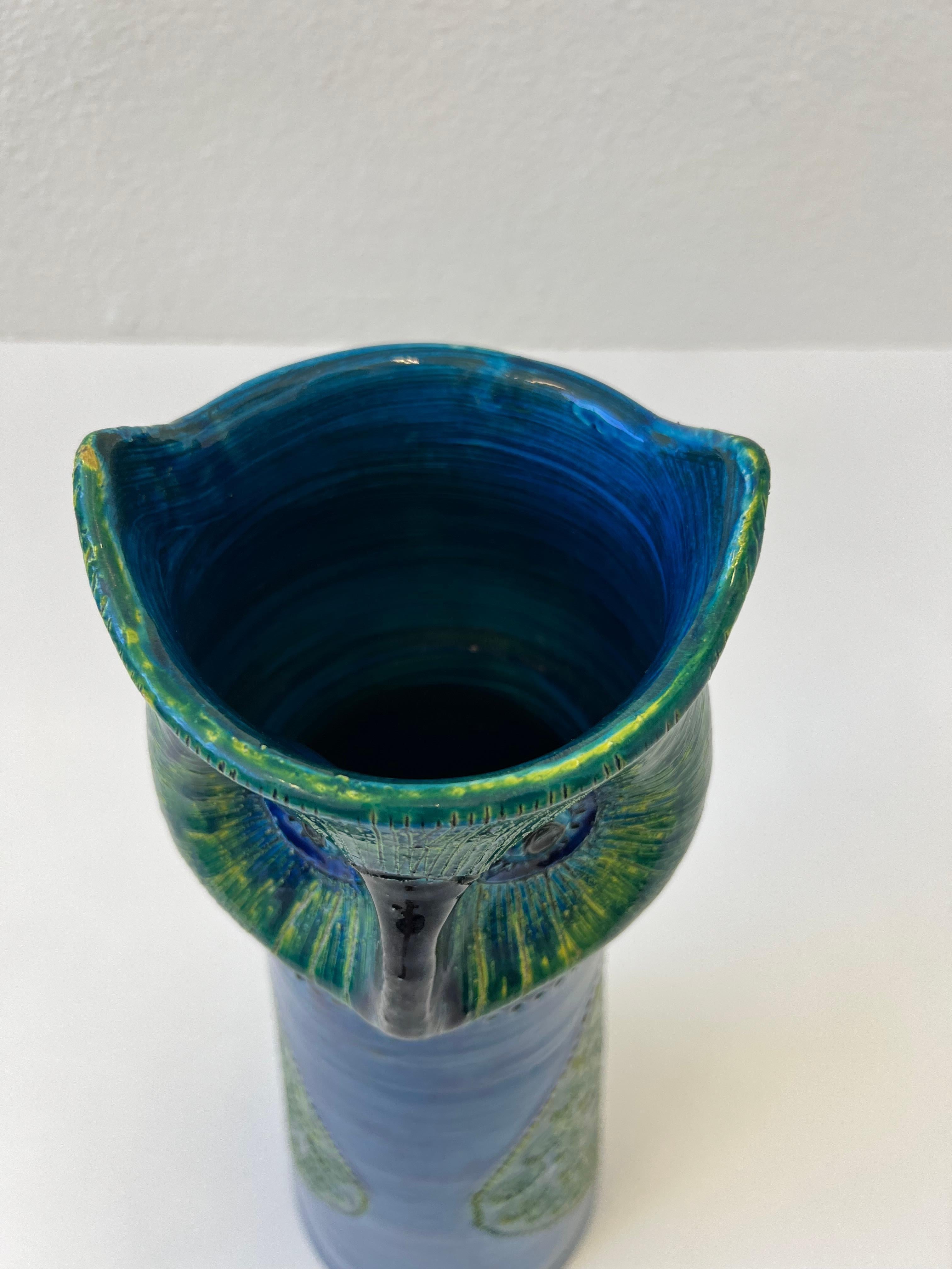 Late 20th Century Italian “Rimini Blue” Ceramic Owl Vase by Aldo Londi for Bitossi  For Sale