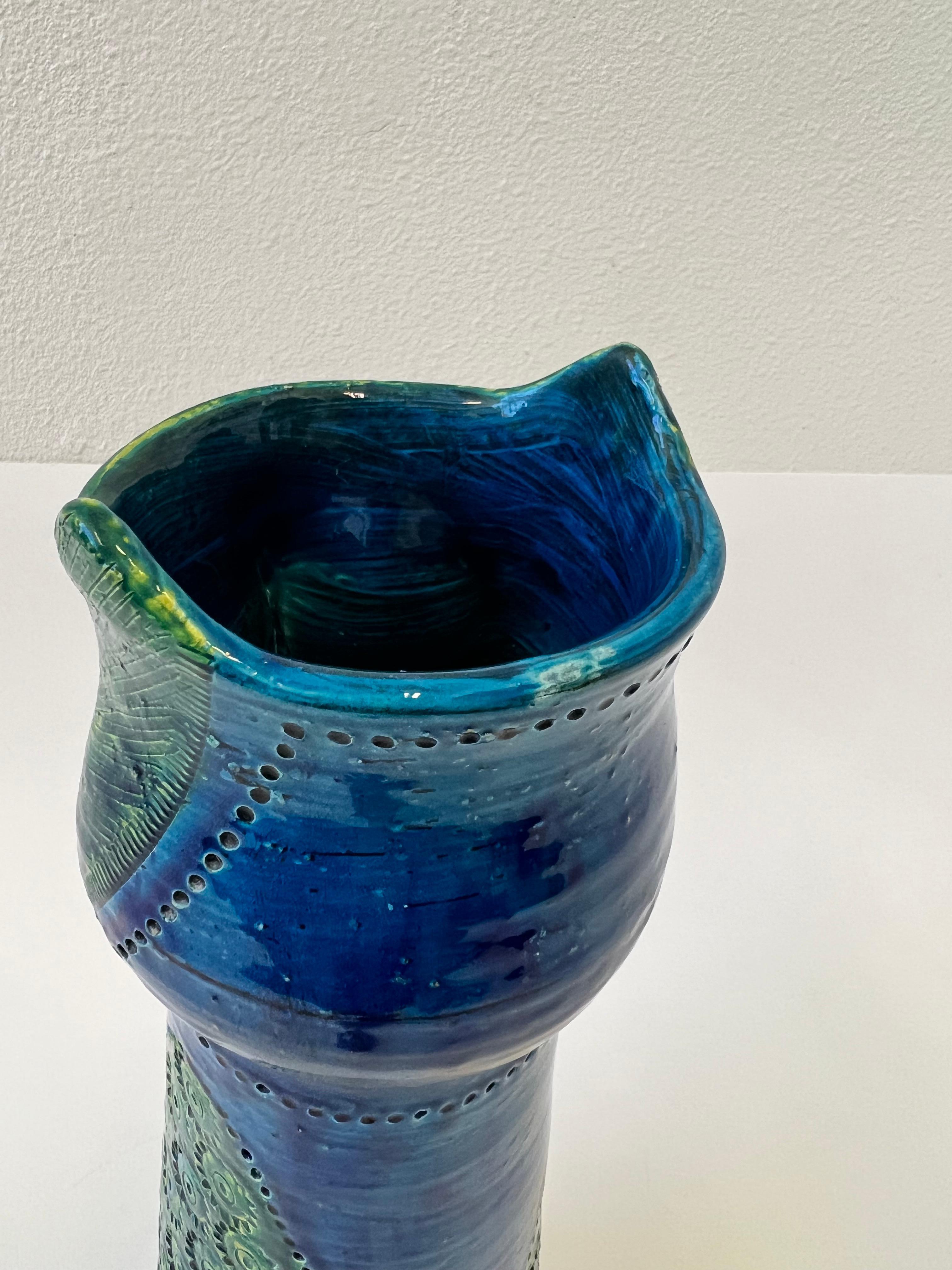 Italian “Rimini Blue” Ceramic Owl Vase by Aldo Londi for Bitossi  For Sale 1