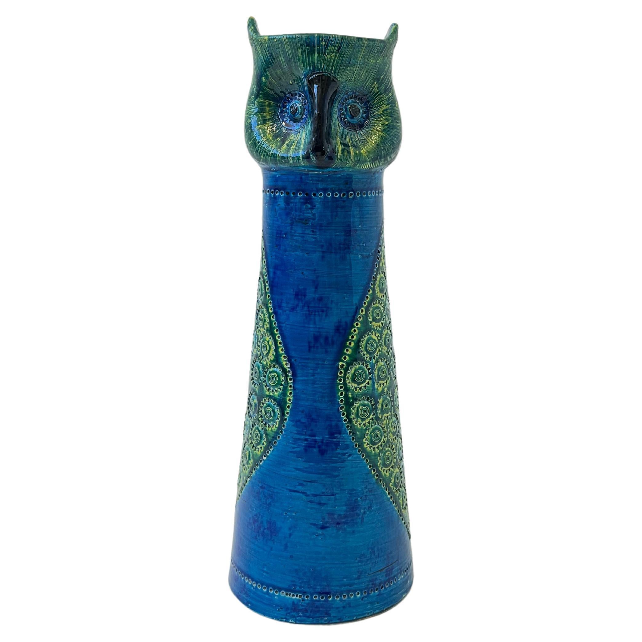 Italian “Rimini Blue” Ceramic Owl Vase by Aldo Londi for Bitossi  For Sale