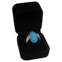 Italian Ring 18k white gold, turquoise cabochon and diamonds, 60's