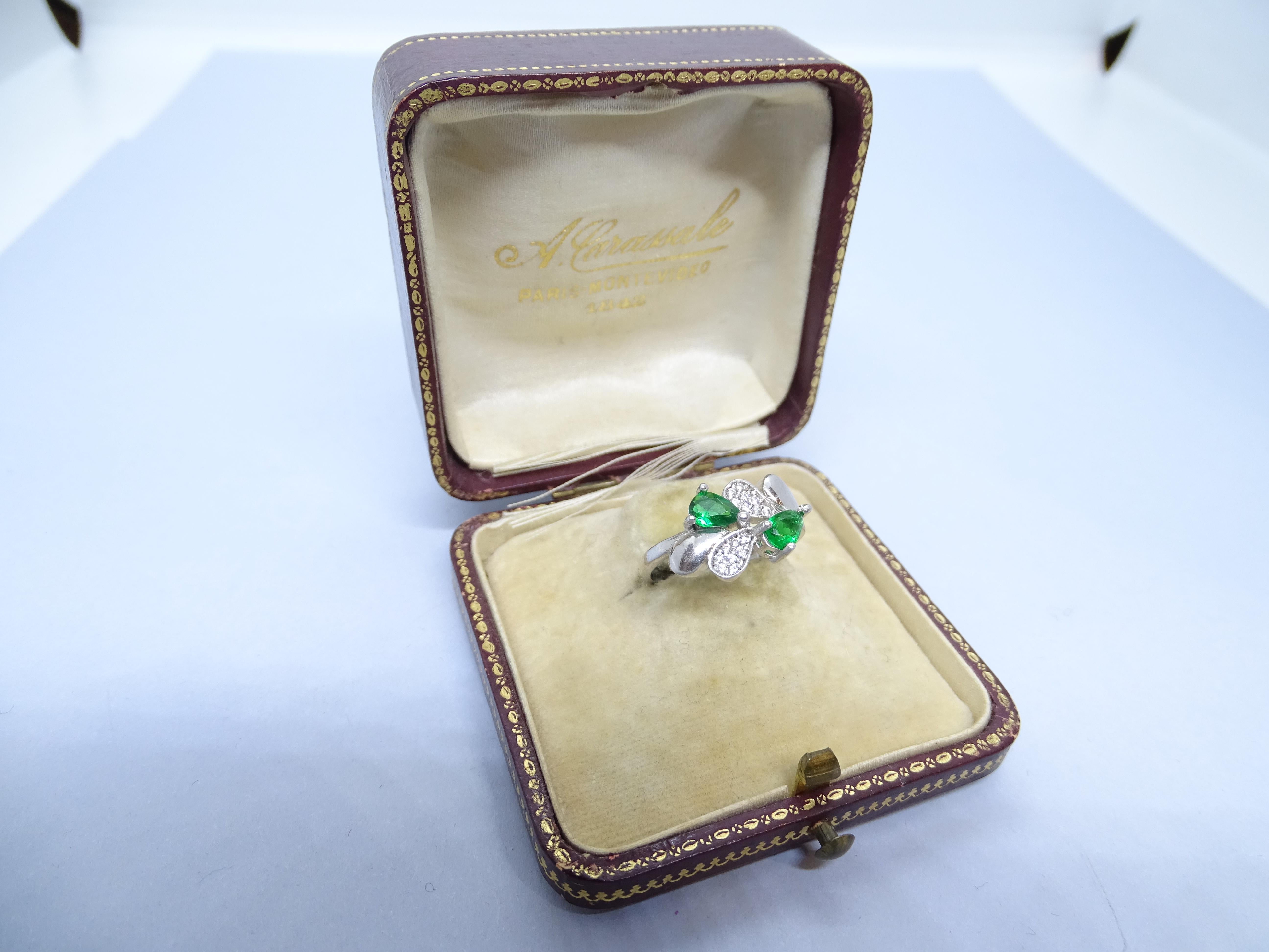 Anello italiano in argento sterling, zirconi e radice di smeraldo in vendita 9