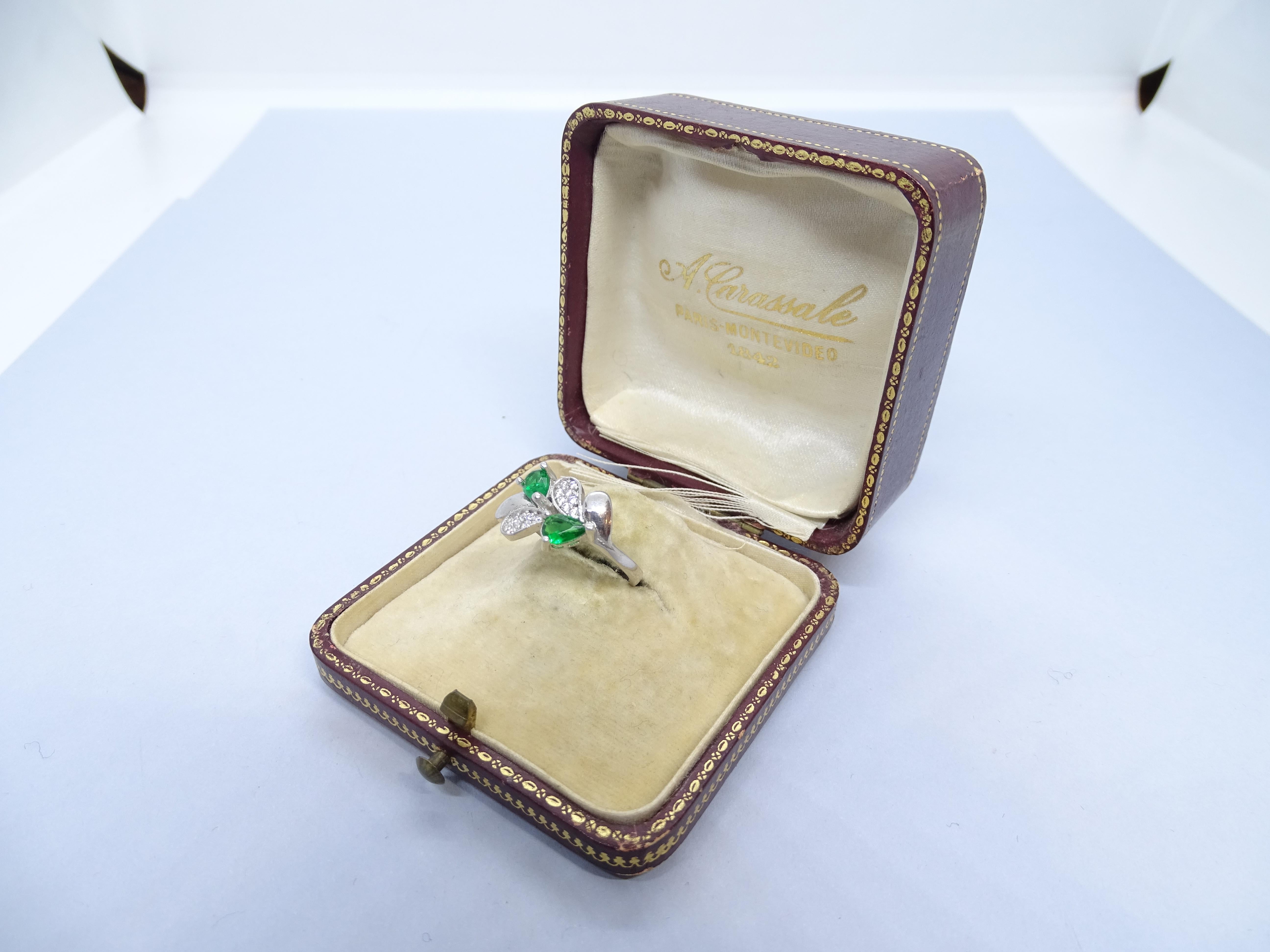 Anello italiano in argento sterling, zirconi e radice di smeraldo in vendita 12