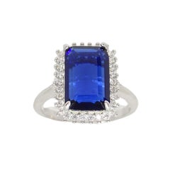 Italian ring with emerald-cut sapphire root, 925 sterling silver and zircons