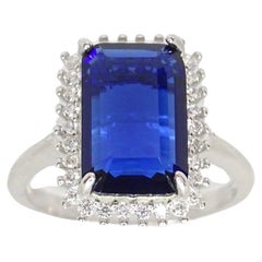 Italian ring with emerald-cut sapphire root, 925 sterling silver and zircons