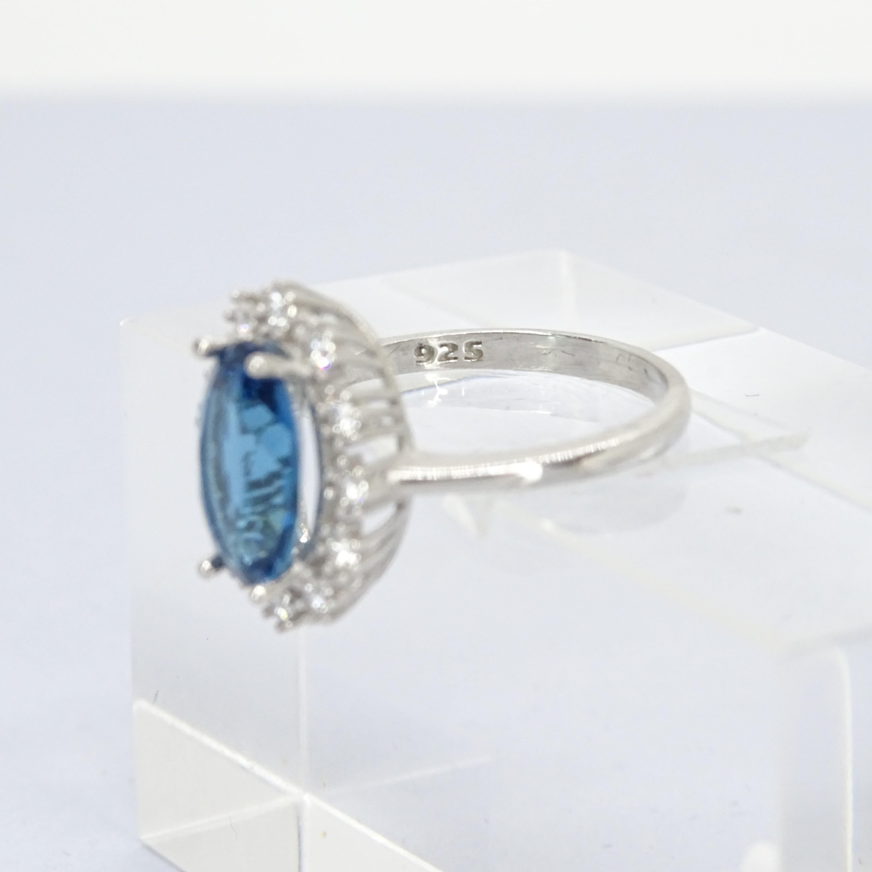Italian Ring with sapphire root, 925 sterling silver and zircons For Sale 7