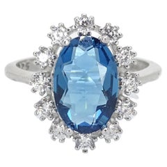 Italienischer Ring mit Saphirwurzel, 925er Sterlingsilber und Zirkonen