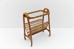 Carrello da bar in bambù e rattan Riviera Italiana, anni '1950