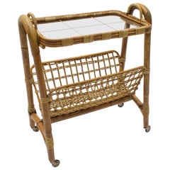 Italian Riviera Bamboo and Rattan Bar Cart Serving Trolley