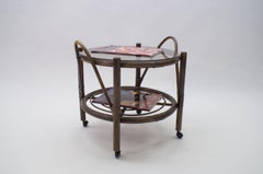 Italian Riviera Bamboo and Rattan Bar Cart Serving Trolley, 1960s