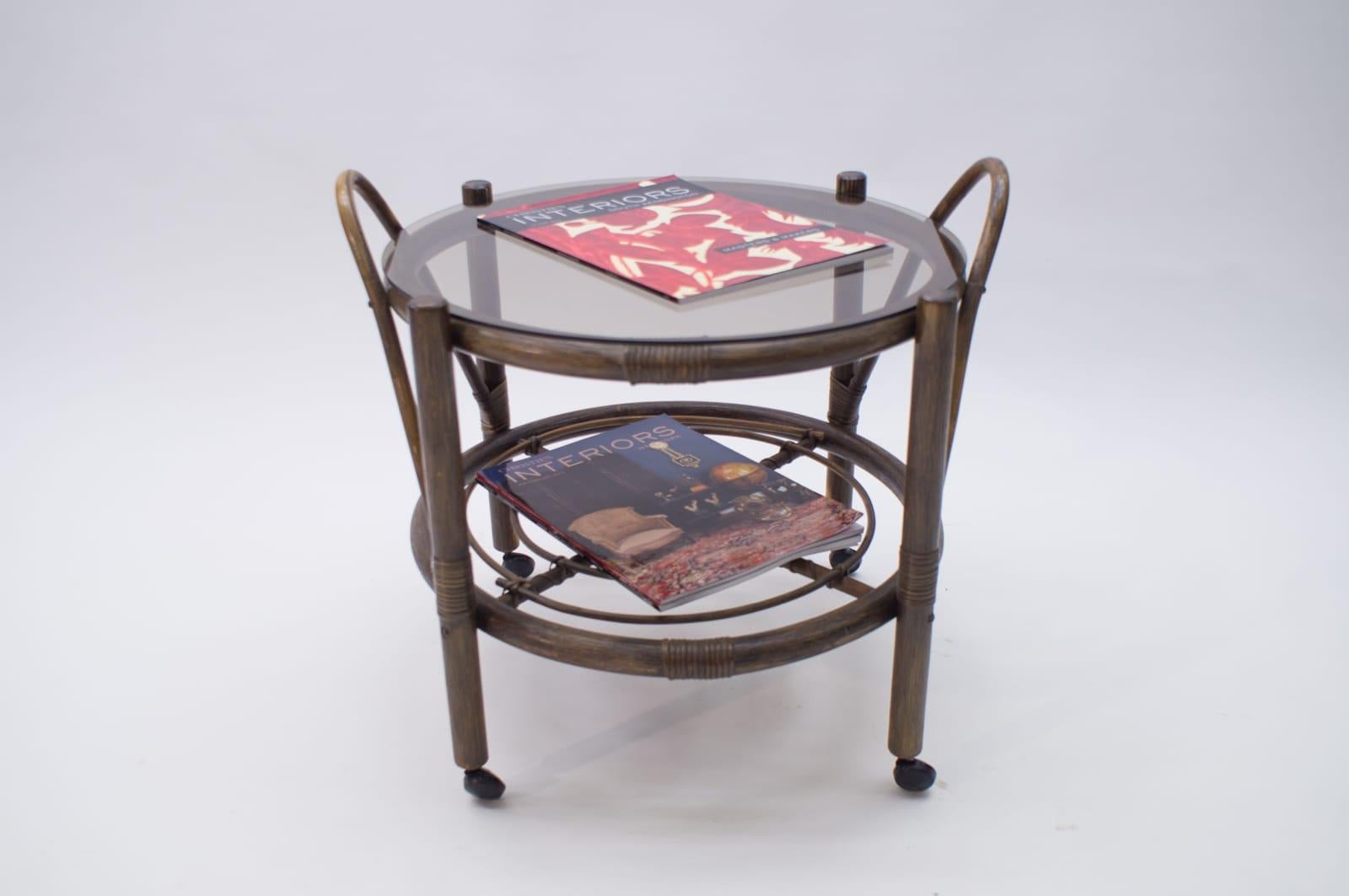 Italian Riviera Bamboo and Rattan Bar Cart Serving Trolley, 1960s In Fair Condition For Sale In Nürnberg, Bayern