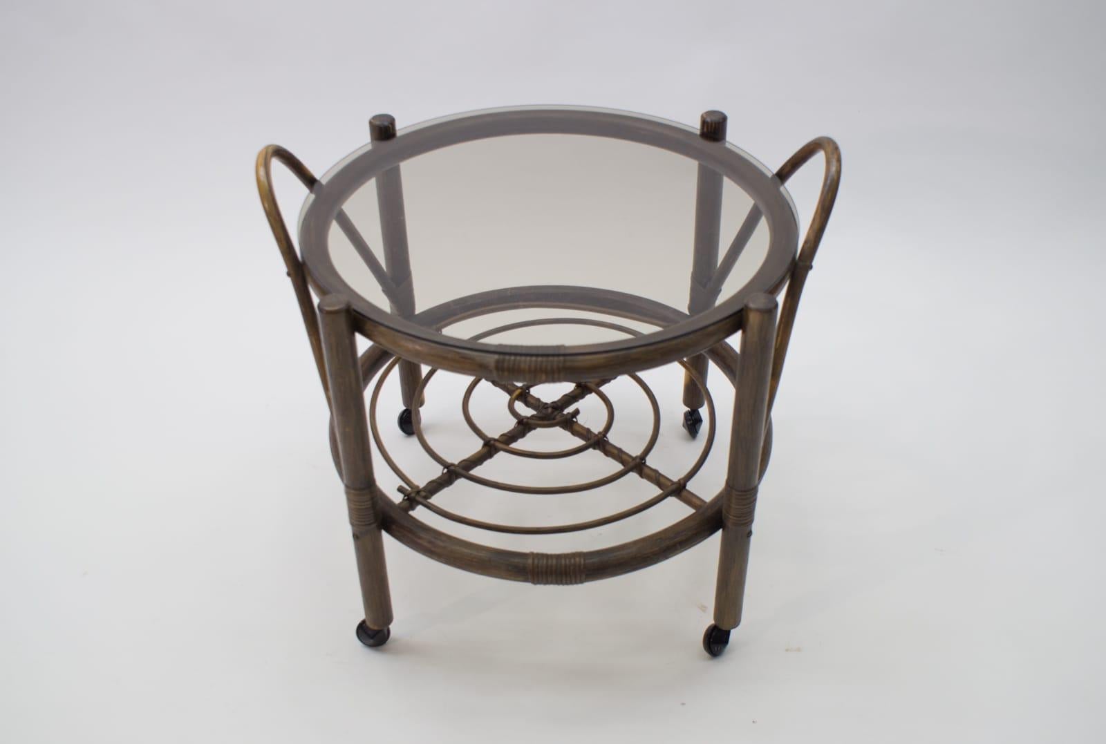 Italian Riviera Bamboo and Rattan Bar Cart Serving Trolley, 1960s For Sale 3