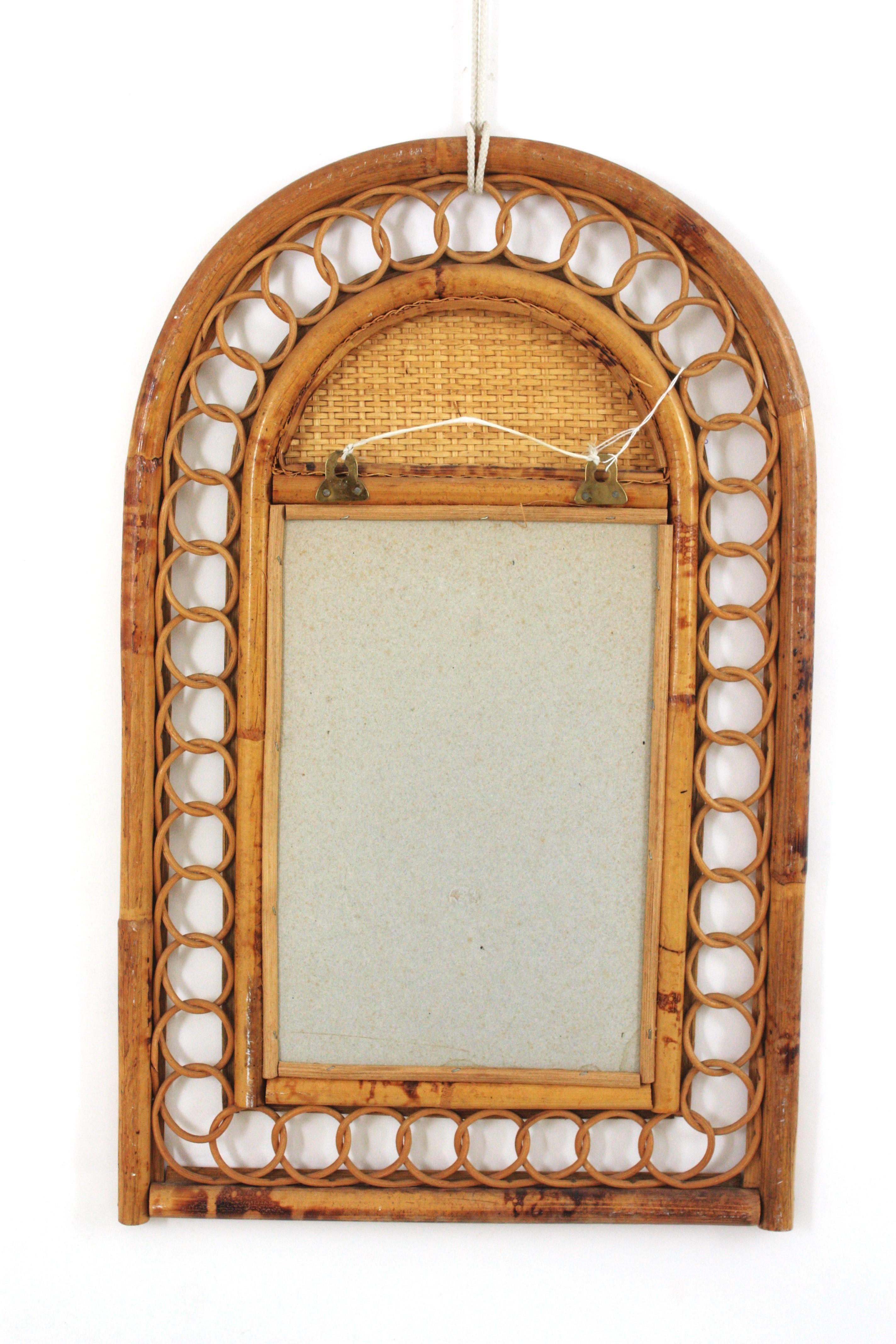 Italian Riviera Rattan Woven Mirror with Arch Top, 1950s For Sale 4