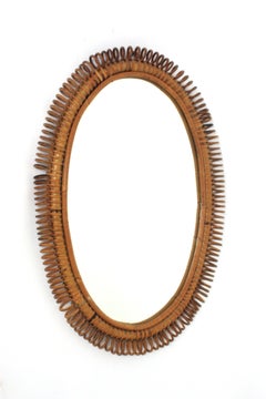 Italian Riviera Franco Albini Oval Wall Mirror in Rattan, Loop Design, 1950s