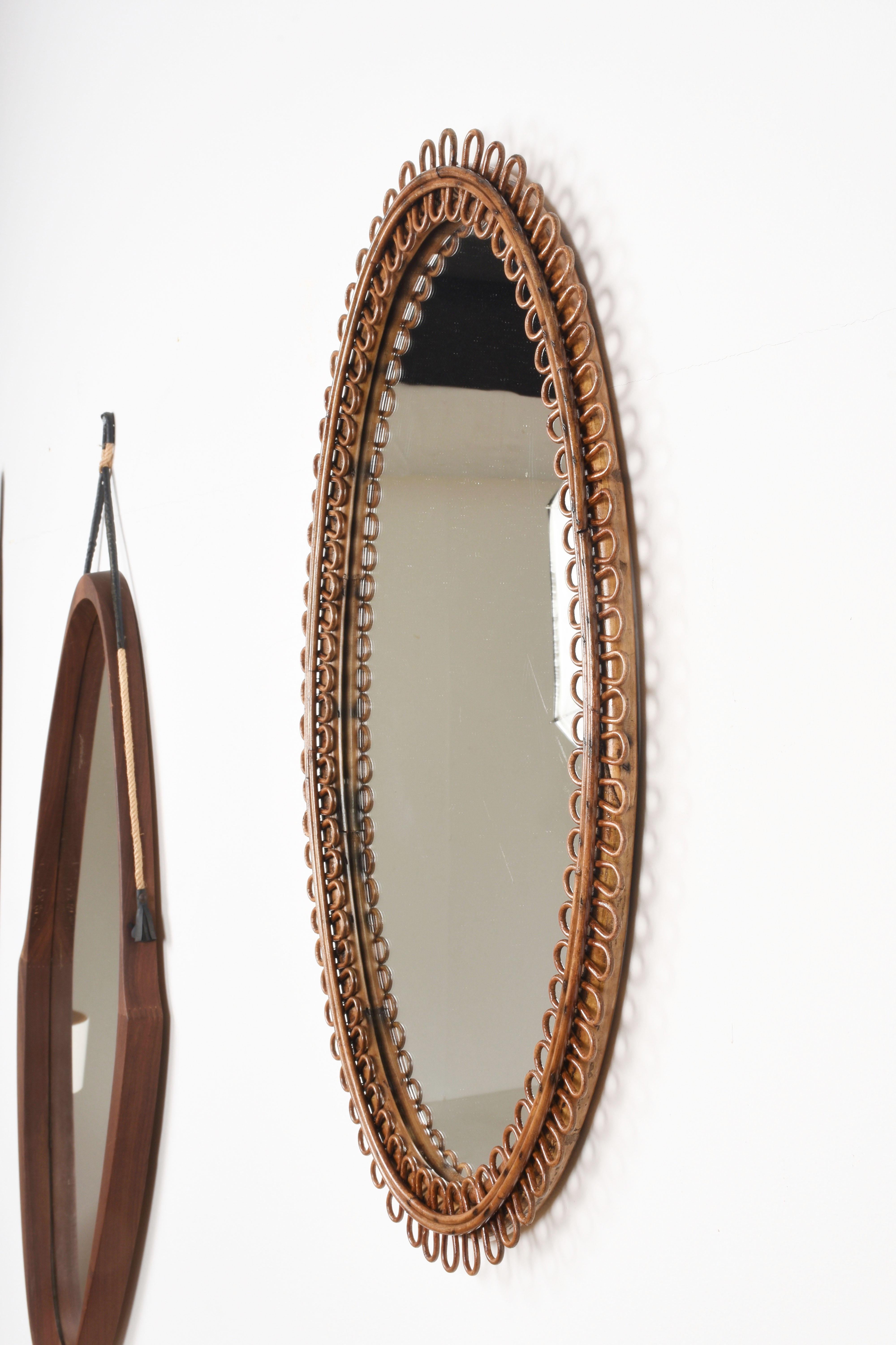 Italian Riviera Franco Albini Rattan and Bamboo Oval Mirror, Italy, 1950s 1
