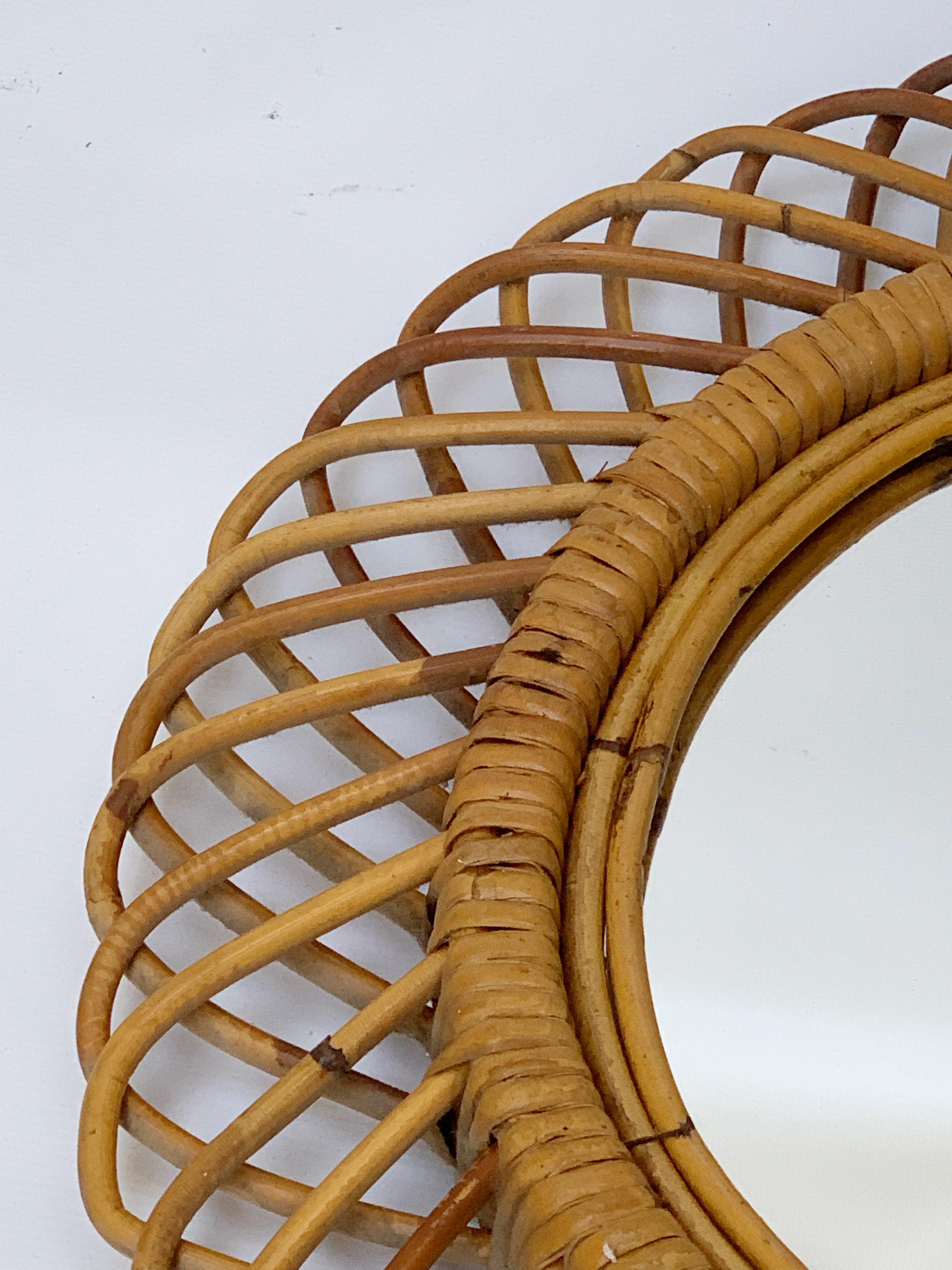 Midcentury French Riviera Rattan and Bamboo Italian Oval Mirror, 1960s 1