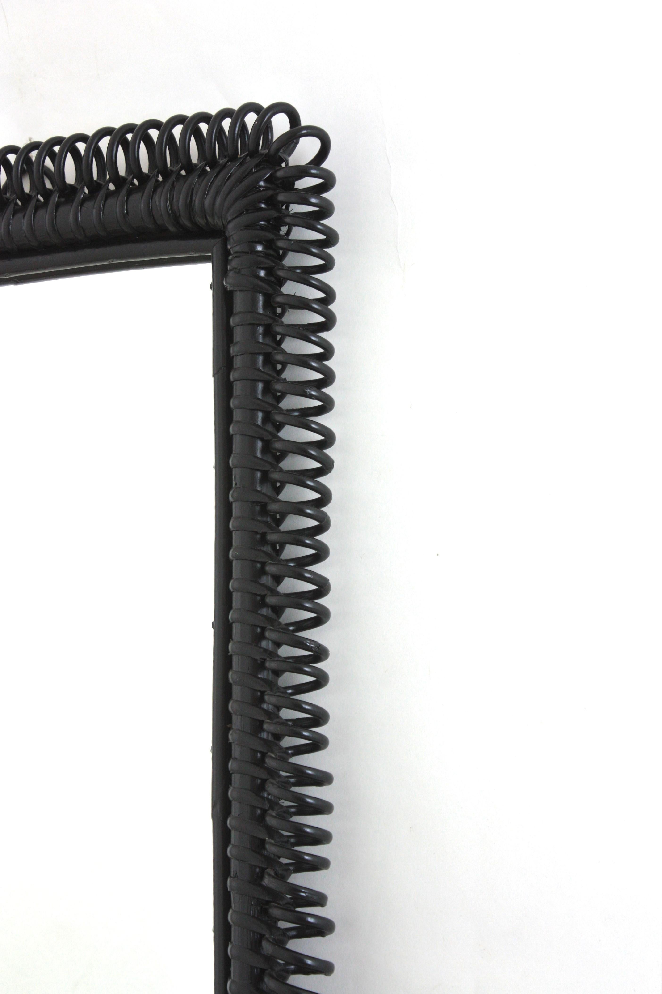 Italian Riviera Franco Albini Rattan Wall Mirror, Black Patina, Loop Design For Sale 5