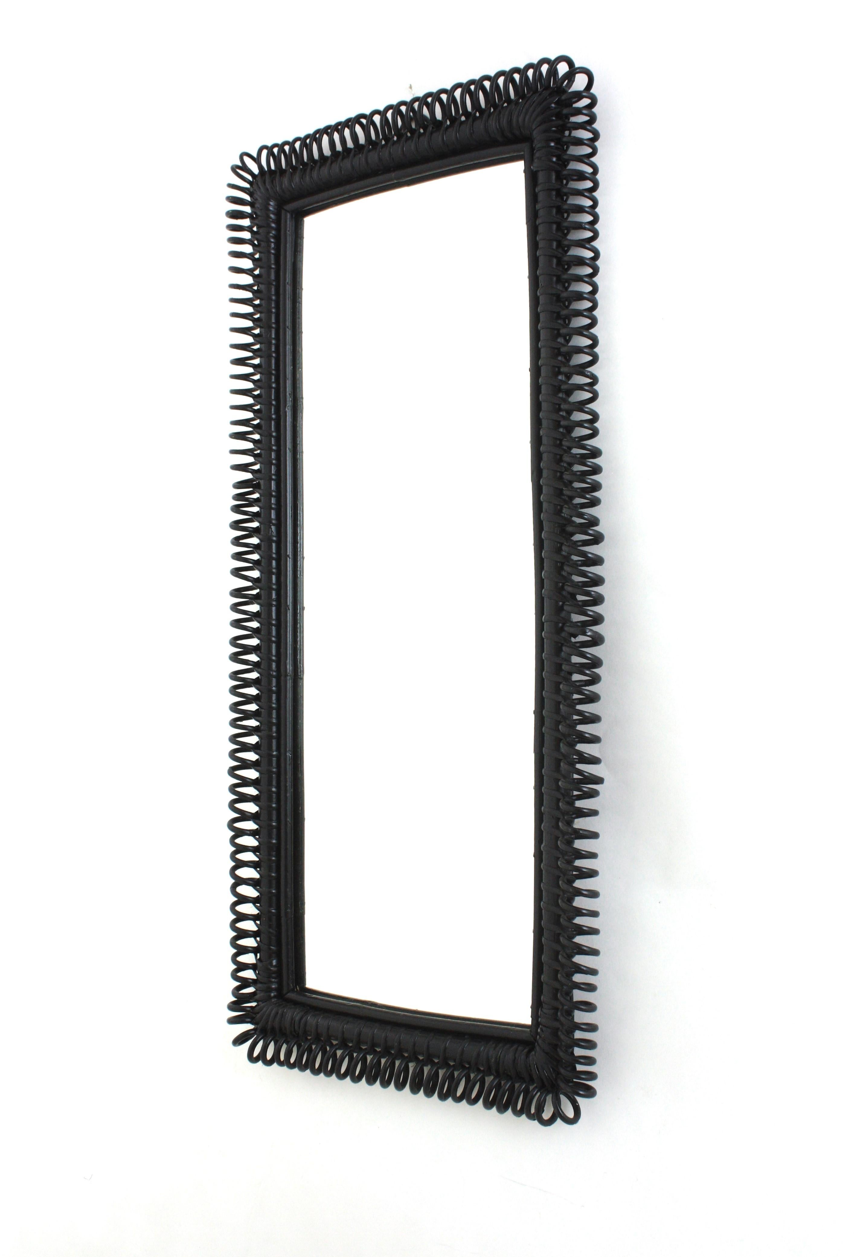 Italian Riviera Franco Albini Rattan Wall Mirror, Black Patina, Loop Design For Sale 6