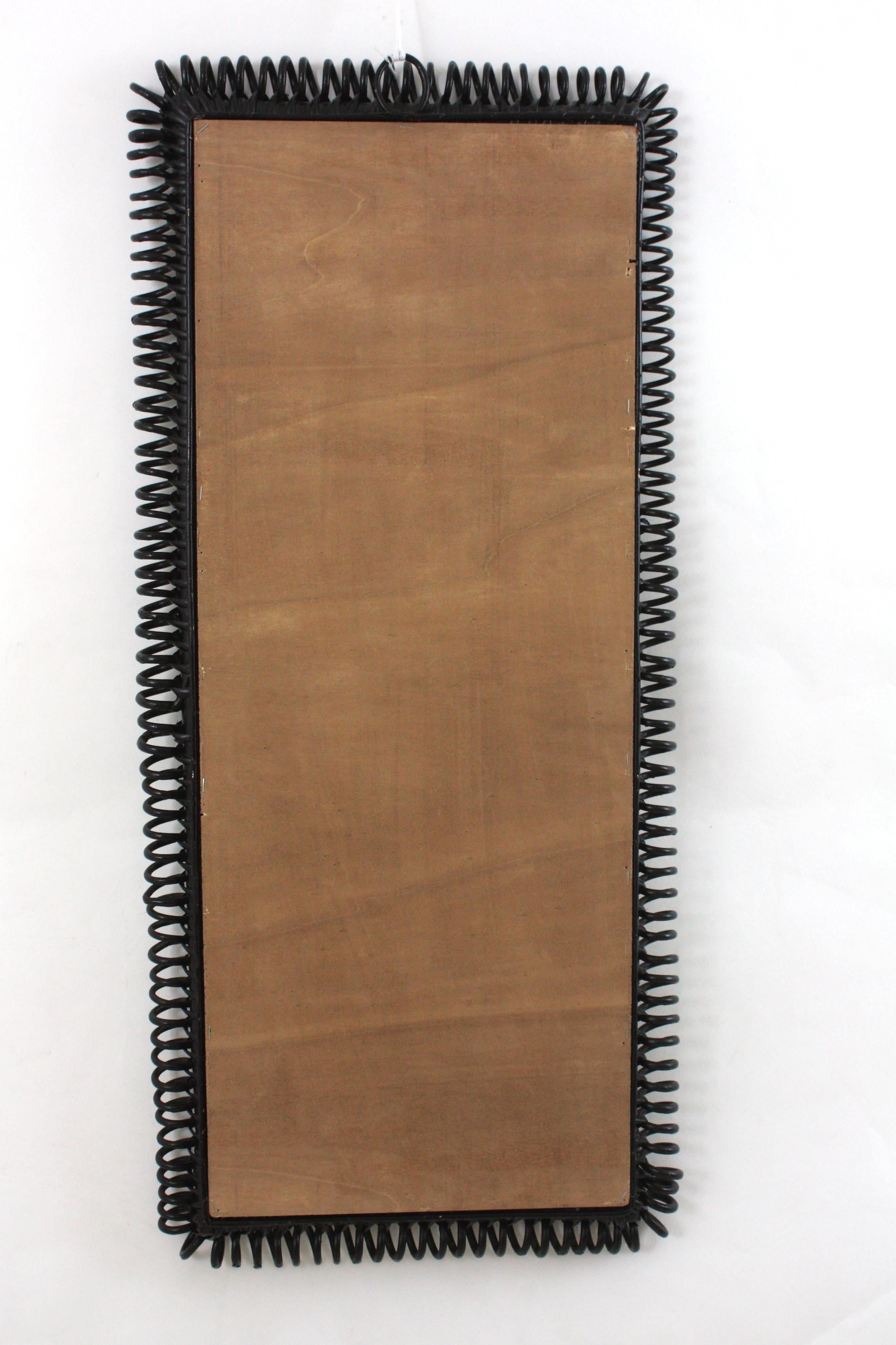 Italian Riviera Franco Albini Rattan Wall Mirror, Black Patina, Loop Design For Sale 7