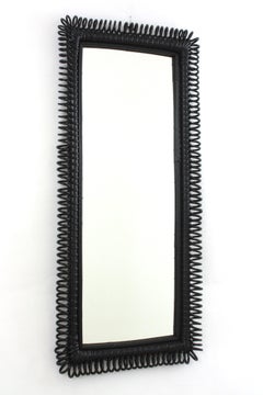 Italian Riviera Franco Albini Rattan Wall Mirror, Black Patina, Loop Design