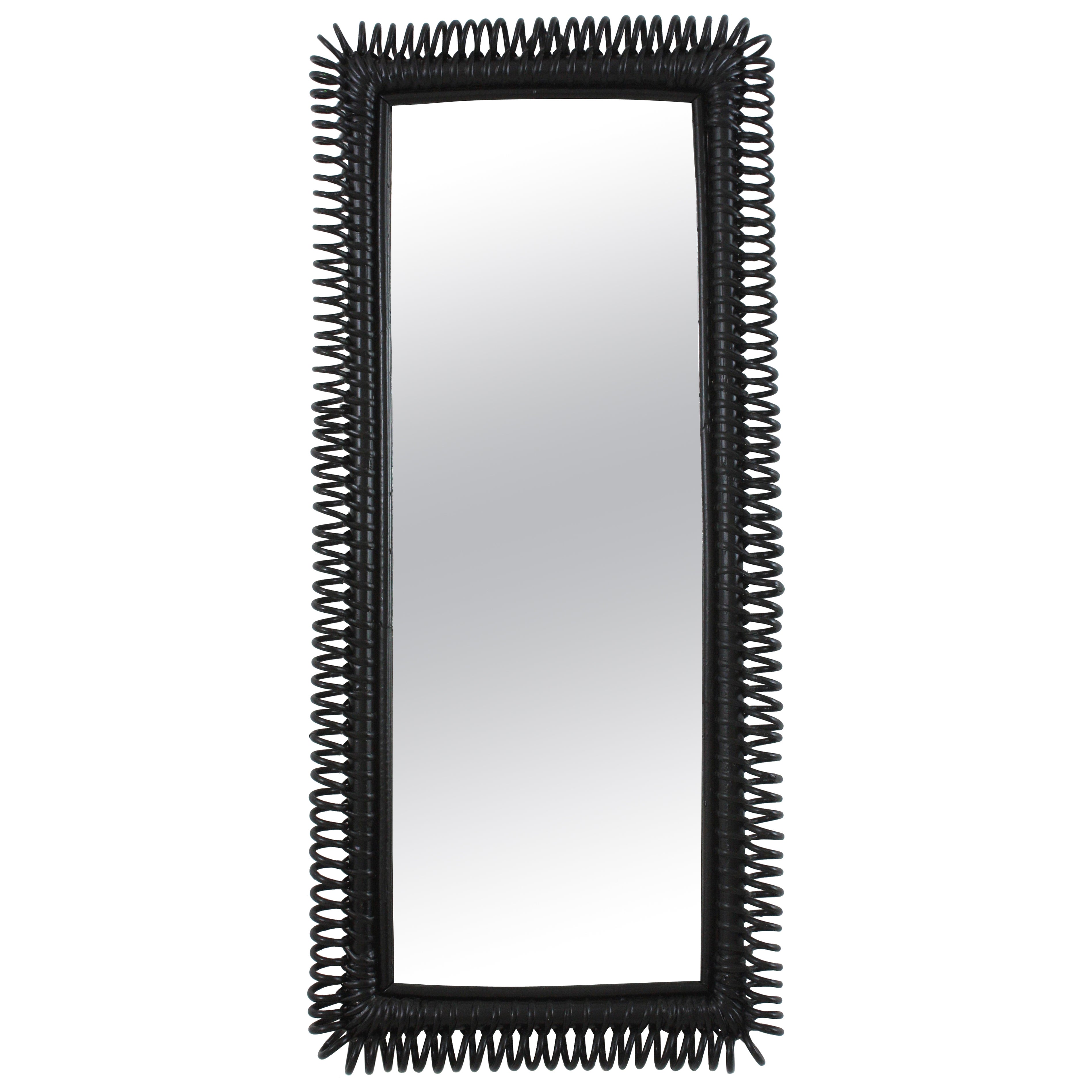 Italian Riviera Franco Albini Rattan Wall Mirror, Black Patina, Loop Design