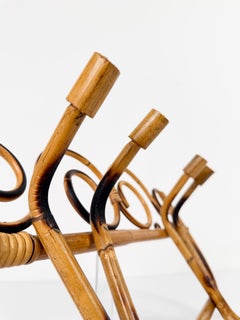 Italian Riviera Mid-20th Century Modern Cane, Rattan & Bamboo Wall Coat Rack