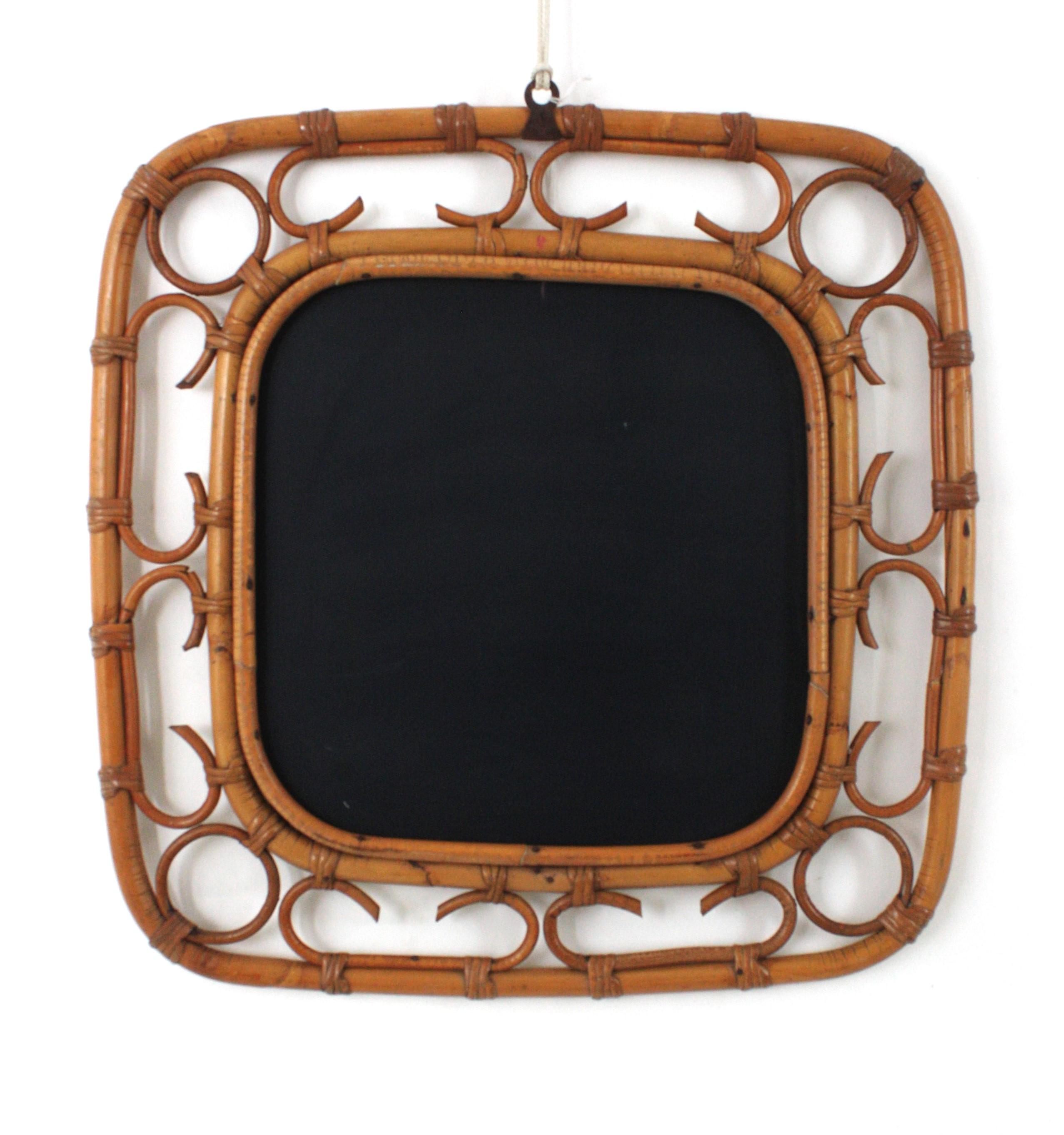 Specchio quadrato in rattan Riviera, anni '60 in vendita 5